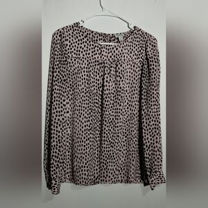 J. Crew Pink and Black Spotted Blouse